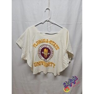 Rella Women White Vintage 90s Florida State Fsu Bodybuilding Crop Shirt One Size